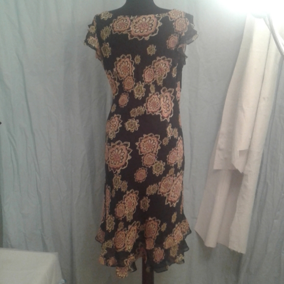 Bob Mackie 8P Silk Floral Dress Wearable Art Sheer Overlay Lined Hi-Lo Hem - Picture 4 of 8